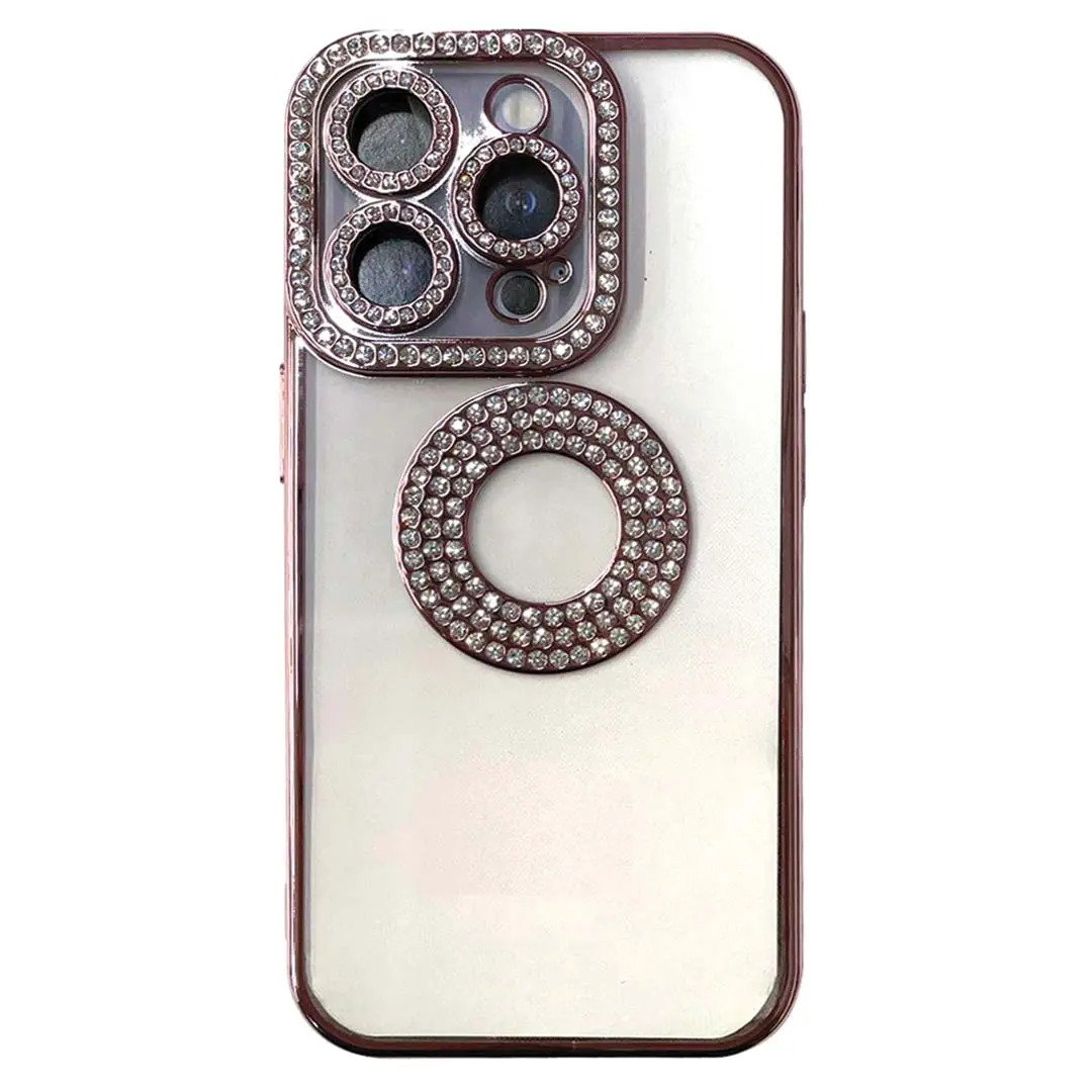 iPhone 15 Pro Clear Case Diamond with Camera Protection Rose Gold